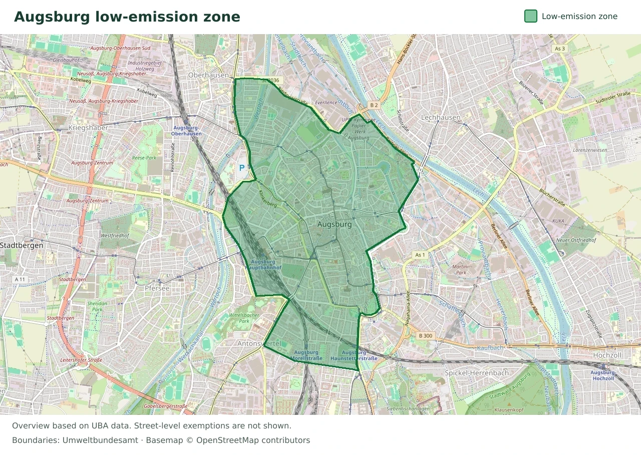 Overview map showing the boundary of the Augsburg low-emission zone
