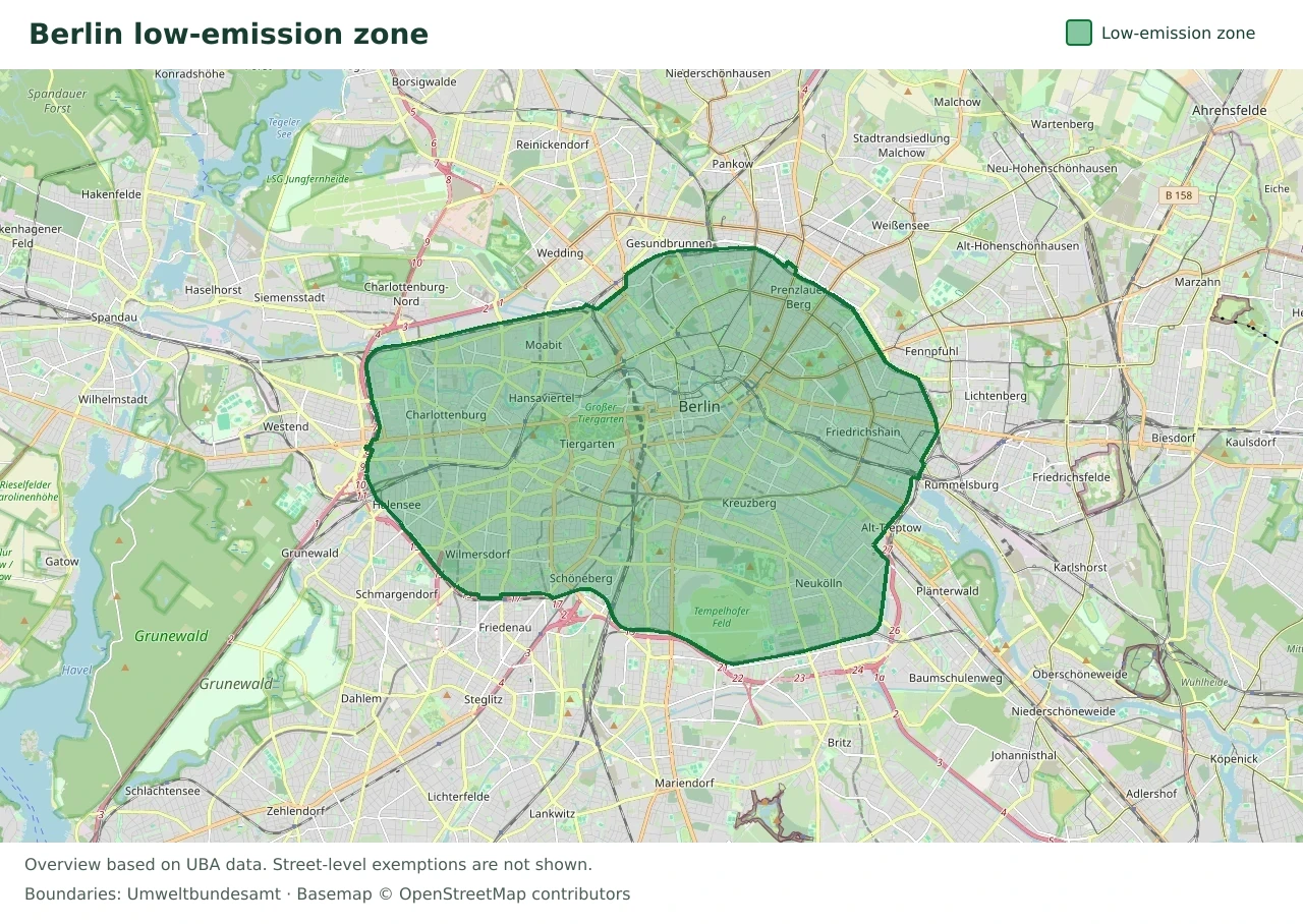 Overview map showing the boundary of the Berlin low-emission zone