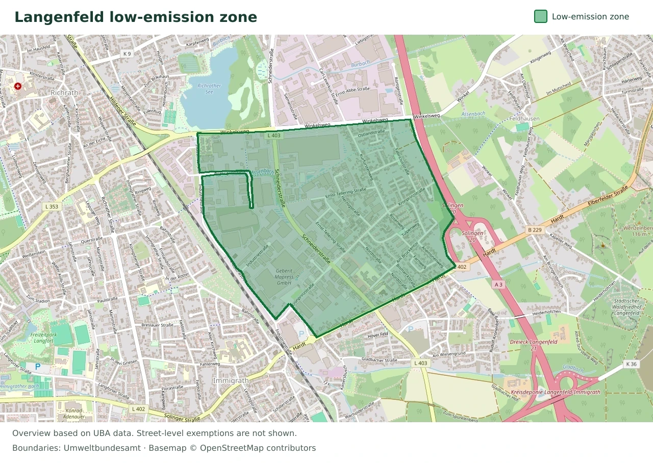 Overview map showing the boundary of the Langenfeld low-emission zone